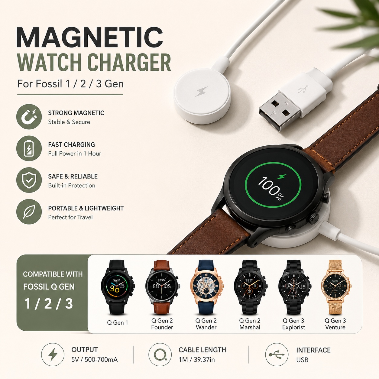 USB Watch Charger Adapter Smar - Fossil Watches Smartwatch Charger review and price